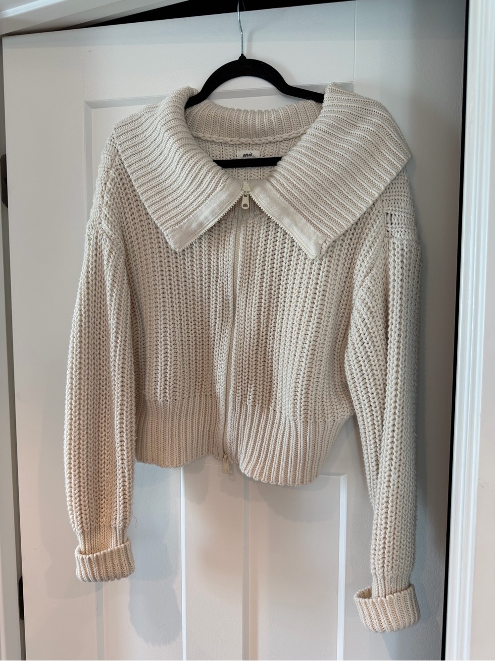 aerie Cream Zip-Up Chunky Cowl Sweater - Picture 5 of 11